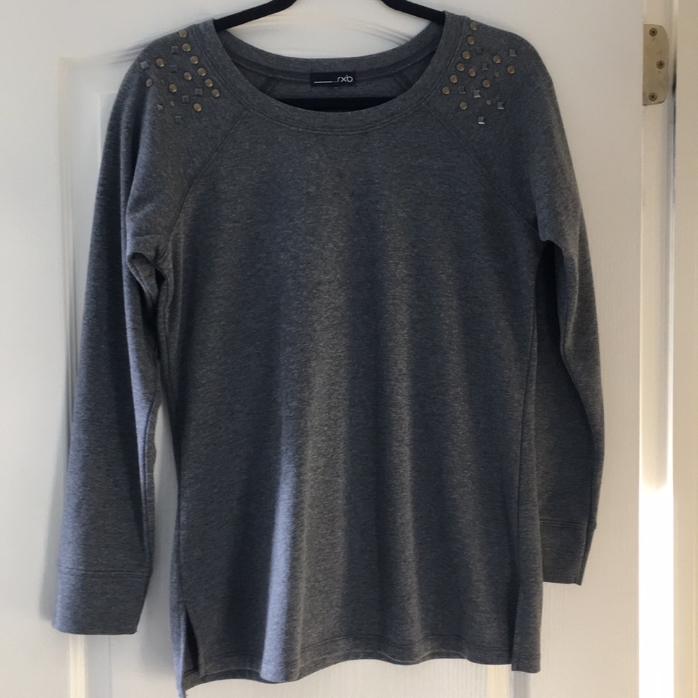 Gray sweatshirt material top with stud detailing